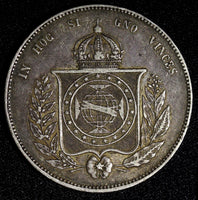 BRAZIL Pedro II Silver 1855 2000 Reis Mintage-300.000 37mm KM# 466 (27 413)