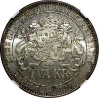 SWEDEN Silver Jubilee Oscar II 1897 EB 2 Kronor NGC MS64 Nice Toned KM# 762 (03)