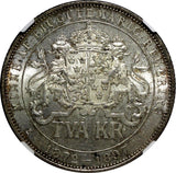 SWEDEN Silver Jubilee Oscar II 1897 EB 2 Kronor NGC MS64 Nice Toned KM# 762 (03)