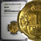 French West Africa Aluminum-Bronze 1944 1 Franc NGC MS64 KM# 2 (001)