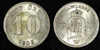 SWEDEN Oscar II Silver 1903 10 Öre Rim Nick UNC KM# 755 (27 256)
