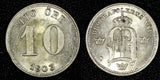 SWEDEN Oscar II Silver 1903 10 Öre Rim Nick UNC KM# 755 (27 256)