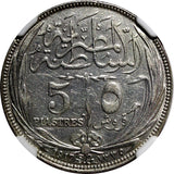 Egypt Hussein Kamel Silver 1917 H 5 Piastres Heaton's NGC AU DET. KM# 318.2 (20)