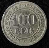 BRAZIL Pedro II  1882 100 Reis Rio de Janeiro  KM# 477  (28 356)