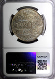 TUNISIA Silver AH1353 1934 20 Francs NGC UNC DETAILS 35mm KM# 263 (01)