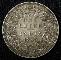 India-British Victoria Silver 1885 B raised Rupee XF. Nice Toned KM# 492 (562)