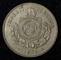 BRAZIL Pedro II Copper-Nickel 1871 200 Reis 1st Year Type 32 mm KM# 478 (27 809)