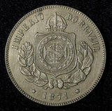 BRAZIL Pedro II Copper-Nickel 1871 200 Reis 1st Year Type 32 mm KM# 478 (27 809)