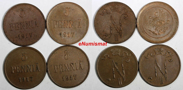 FINLAND Nicholas II Copper  1917 5 Penniä KM# 15 KM# 17 RANDOM PICK  1 COIN (52)