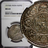 India-British George V Silver 1919 (B) 1 Rupee NGC MS63 MINT LUSTER KM# 524 (31)