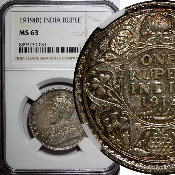 India-British George V Silver 1919 (B) 1 Rupee NGC MS63 MINT LUSTER KM# 524 (31)