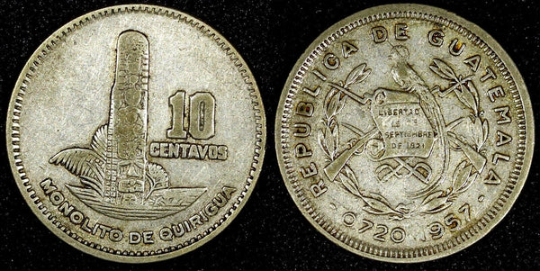 GUATEMALA Silver 1957 10 Centavos KM# 256.2 (24 577)