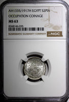 Egypt Occupation Coinage Silver AH1335/1917 H 2 Piastres NGC MS63 KM# 317.2 (35)