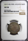 Afghanistan Abdur Rahman Silver AH1318 (1900) Rupee 1 YEAR SCARCE NGC AU58 KM830