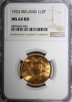 Ireland Republic Bronze 1953 1/2 Half Penny NGC MS64 RD NICE RED KM# 10 (046)