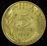 FRANCE Aluminum-Bronze 1966 5 Centimes 1st Year Type UNC KM# 933 (25 069)