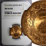 JAPAN Taishō Bronze T1 (1922) 1 Sen NGC MS66 RD NICE RED TOP GRADED Y# 42 (050)