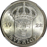 SWEDEN Gustaf V Silver 1928 G 50 Ore NGC MS63 BU KM# 788 (015)