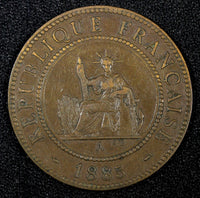 French Indo-China Bronze 1885 A 1 Cent 31 mm XF KM# 1 (27 232)