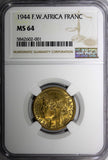 French West Africa Aluminum-Bronze 1944 1 Franc NGC MS64 KM# 2 (001)