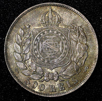 BRAZIL Pedro II Silver 1868 500 Reis Rio de Janeiro Nice Toned KM# 477  (27 513)