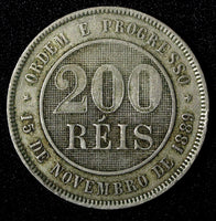 BRAZIL Copper-Nickel 1896 200 Reis 32 mm  KM# 493 (27 818)