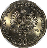 POLAND 1974 MW  20 Zlotych Marceli Nowotko NGC MS65 1st Year TONED Y#69  (45)