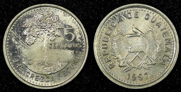 GUATEMALA Copper-Nickel  1997  5 Centavos Guatemala City Mint KM# 276.6 (24 677)