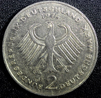 Germany - Federal Republic 1974 J 2 Mark Konrad Adenauer Hamburg KM# 124 (757)