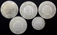 BRAZIL Copper-Nickel LOT OF 5 COINS 1920-1940 200 Reis KM# 519; KM# 545 (810)