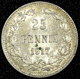 FINLAND Nicholas II 1917 S 25 Pennia Grand Duchy KM# 6.2 (25 184)