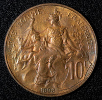 FRANCE  1898 10 Centimes 1st Year Type UNC  Nice Toned KM# 843 (28 014)