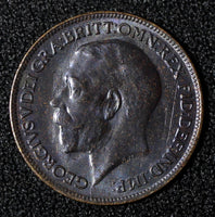Great Britain George V  Bronze 1917 Farthing Dark finish  KM# 808.1  ( 28 017)