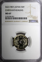 JAPAN 	Showa Yr.62 (1987) 50 Yen NGC MS67 GEM Mintage-545,000 KEY DATE Y# 81 (1)