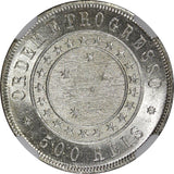 BRAZIL Silver 1889 500 Reis Liberty Head NGC MS64 1 Year Type KM# 494 (003)