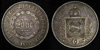 BRAZIL Pedro II Silver 1855 2000 Reis Mintage-300.000 37mm KM# 466 (27 413)