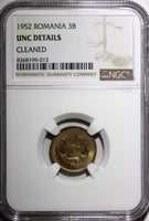 ROMANIA Copper-Nickel-Zinc 1952 3 Bani NGC UNC DETAILS  1 YEAR TYPE KM# 82.2 (3)
