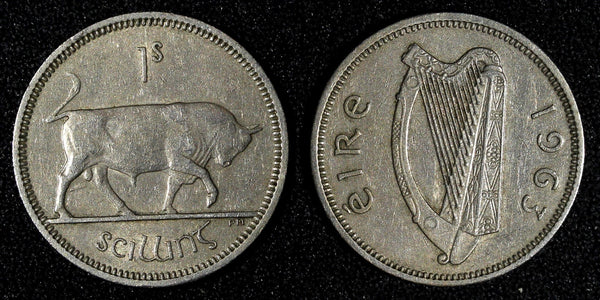 Ireland Republic Copper-Nickel 1963 Shilling Bull KM# 14a (28 023)