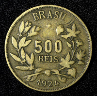 BRAZIL Aluminum-Bronze 1924 500 Reis 1st Year Type KM# 524 (27 807)
