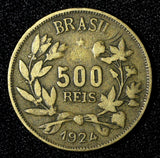 BRAZIL Aluminum-Bronze 1924 500 Reis 1st Year Type KM# 524 (27 807)