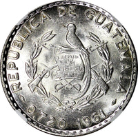 GUATEMALA Silver 1961 25 Centavos NGC MS63 GEM BU KM# 263 (026)