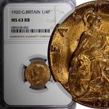 Great Britain George V Bronze 1920 Farthing NGC MS63 RB More RED KM# 808.2 (2)