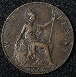 Great Britain Victoria Bronze 1901 1/2 Penny Last Year Type KM# 789  (28 353)