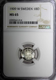 Sweden Gustaf V (1908-1950) Silver 1909 W 10 Ore NGC MS65 KM# 780 (014)