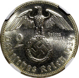 GERMANY-Third Reich Silver 1939 A 2 Reichs Mark NGC MS63 Hindenburg KM# 93 (20)