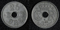 Denmark Christian X German Occupation Zinc 1945 25 Ore WWII Issue KM# 823.2a (3)
