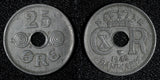 Denmark Christian X German Occupation Zinc 1945 25 Ore WWII Issue KM# 823.2a (3)