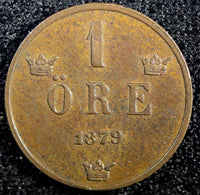 SWEDEN Oscar II Bronze 1879 1 Ore KM# 745  (23 153)