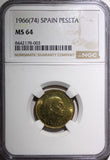 Spain Francisco Franco 1966 (74) 1 Peseta  NGC MS64 KM# 796 (003)