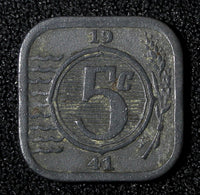 Netherlands Wilhelmina I Zinc 1941 5 Cents WWII Issue KM# 172  (27 954)
